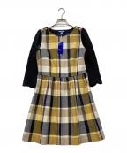 BLUE LABEL CRESTBRIDGEブルーレーベルクレストブリッジ）の古着「ウールブレンド切替チェックワンピース」｜イエロー×ブラック