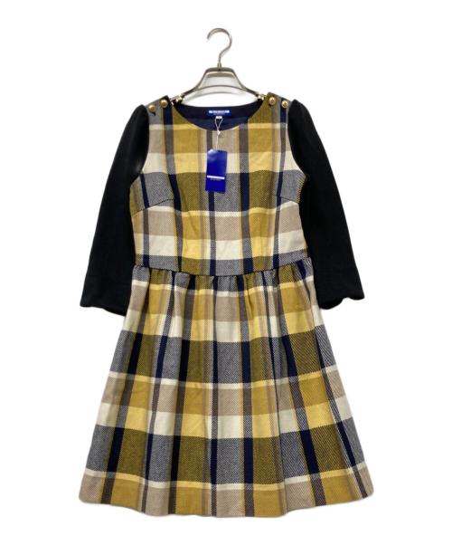 BLUE LABEL CRESTBRIDGE（ブルーレーベルクレストブリッジ）BLUE LABEL CRESTBRIDGE (ブルーレーベルクレストブリッジ) ウールブレンド切替チェックワンピース イエロー×ブラック サイズ:ｓｉｚｅＭの古着・服飾アイテム