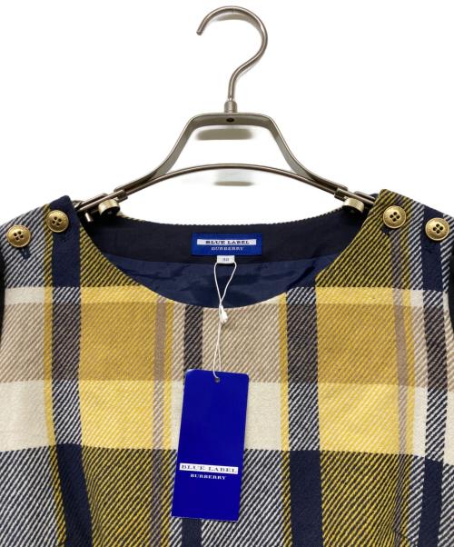 BLUE LABEL CRESTBRIDGE（ブルーレーベルクレストブリッジ）BLUE LABEL CRESTBRIDGE (ブルーレーベルクレストブリッジ) ウールブレンド切替チェックワンピース イエロー×ブラック サイズ:ｓｉｚｅＭの古着・服飾アイテム