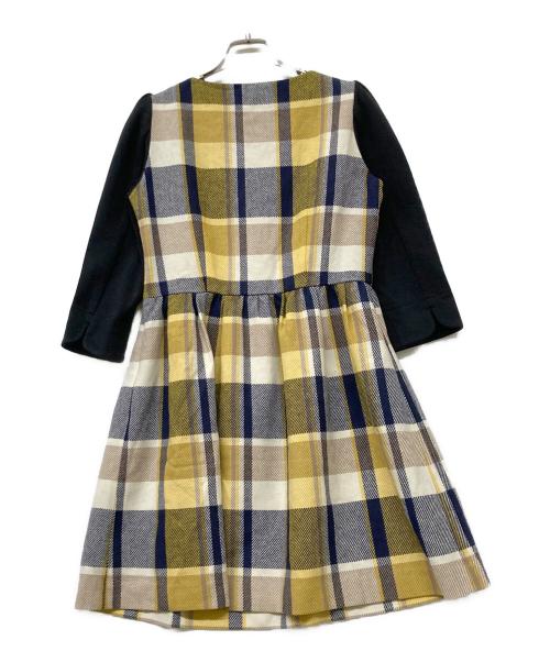 BLUE LABEL CRESTBRIDGE（ブルーレーベルクレストブリッジ）BLUE LABEL CRESTBRIDGE (ブルーレーベルクレストブリッジ) ウールブレンド切替チェックワンピース イエロー×ブラック サイズ:ｓｉｚｅＭの古着・服飾アイテム