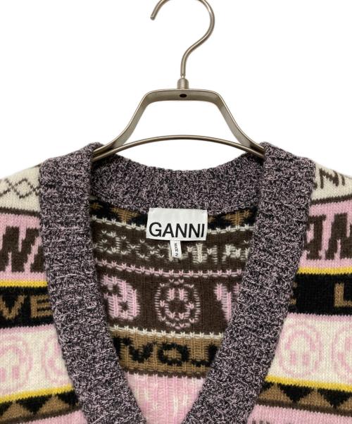 GANNI（ガニー）GANNI (ガニー) ロゴニットベスト グレー×ピンク サイズ:sizeSの古着・服飾アイテム