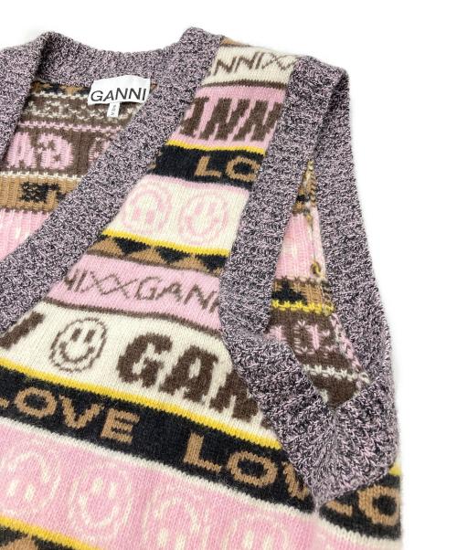 GANNI（ガニー）GANNI (ガニー) ロゴニットベスト グレー×ピンク サイズ:sizeSの古着・服飾アイテム