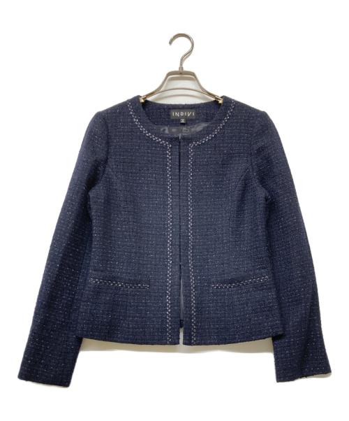 INDIVI（インディヴィ）INDIVI (インディヴィ) ネオブライトツイードジャケット ネイビー サイズ:size36の古着・服飾アイテム