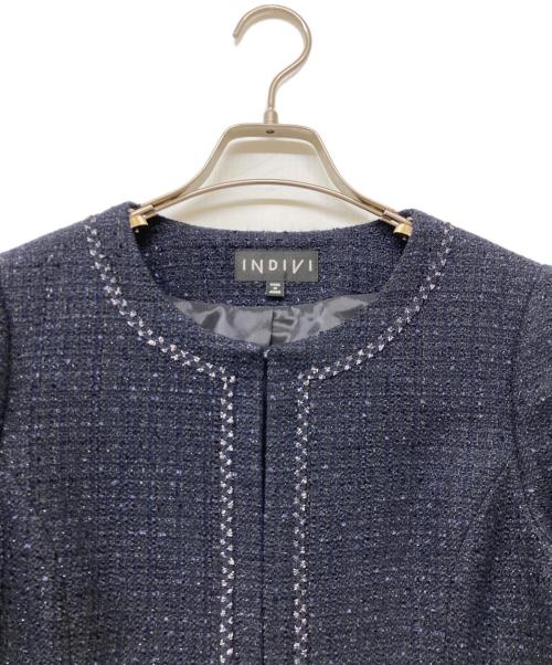 INDIVI（インディヴィ）INDIVI (インディヴィ) ネオブライトツイードジャケット ネイビー サイズ:size36の古着・服飾アイテム