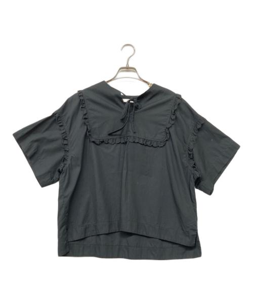 YORI（ヨリ）yori (ヨリ) スカラップコットンリネンブラウス ブラック サイズ:Mの古着・服飾アイテム
