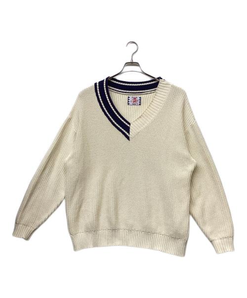 son of the cheese（（サノバチーズ））son of the cheese (（サノバチーズ）) チルデンセーター / ASYMMETRY V KNIT ホワイト サイズ:SIZELの古着・服飾アイテム