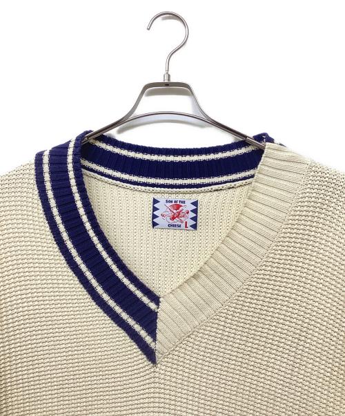 son of the cheese（（サノバチーズ））son of the cheese (（サノバチーズ）) チルデンセーター / ASYMMETRY V KNIT ホワイト サイズ:SIZELの古着・服飾アイテム