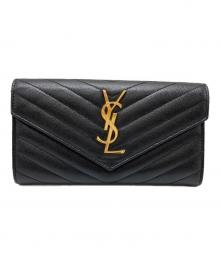 Yves Saint Laurent（イヴサンローラン）の古着「カサンドラ YSLロゴフラップロングウォレット」｜ブラック