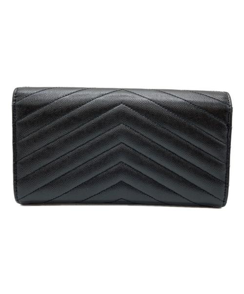 Yves Saint Laurent（イヴサンローラン）Yves Saint Laurent (イヴサンローラン) カサンドラ YSLロゴフラップロングウォレット ブラックの古着・服飾アイテム