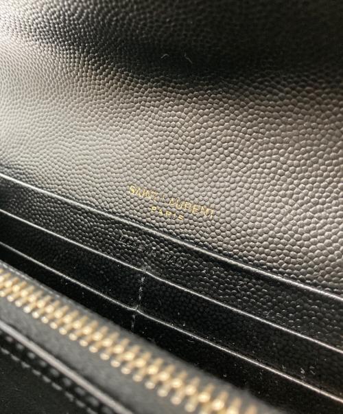 Yves Saint Laurent（イヴサンローラン）Yves Saint Laurent (イヴサンローラン) カサンドラ YSLロゴフラップロングウォレット ブラックの古着・服飾アイテム