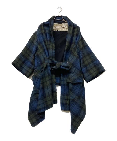 furfur（ファーファー）furfur (ファーファー) ウールチェックドルマンコート ブルー×グリーン サイズ:なしの古着・服飾アイテム