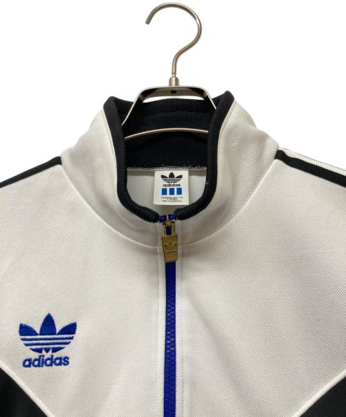 adidas（アディダス）adidas (アディダス) デサント期トレフォイルロゴ刺繍トラックジャケット ブルー×ホワイト サイズ:SIZEXOの古着・服飾アイテム