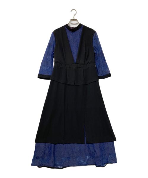 callarus（カラス）callarus (カラス) レース切替デザインワンピース ネイビー サイズ:Lの古着・服飾アイテム