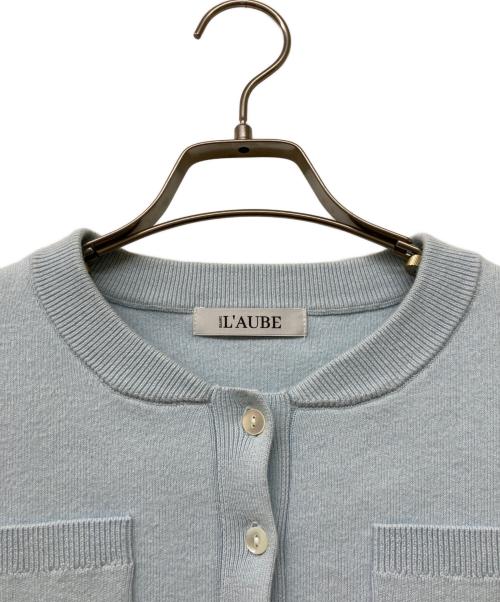 L'AUBE BLANC（ローブ ブラン）L'AUBE BLANC (ローブ ブラン) コンパクトクルーネックカーディガン スカイブルー サイズ:ＦＲＥＥの古着・服飾アイテム