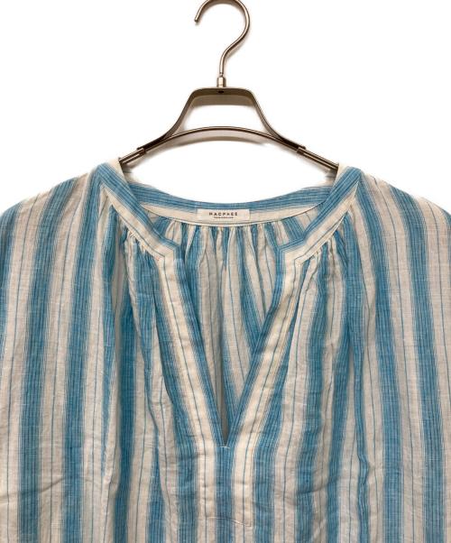 MACPHEE（マカフィー）MACPHEE (マカフィー) フレンチリネン ギャザーワンピース ブルー×ホワイト サイズ:サイズＳの古着・服飾アイテム