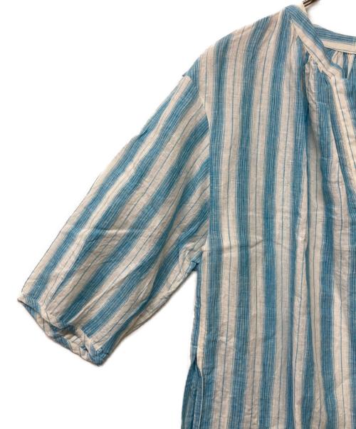 MACPHEE（マカフィー）MACPHEE (マカフィー) フレンチリネン ギャザーワンピース ブルー×ホワイト サイズ:サイズＳの古着・服飾アイテム
