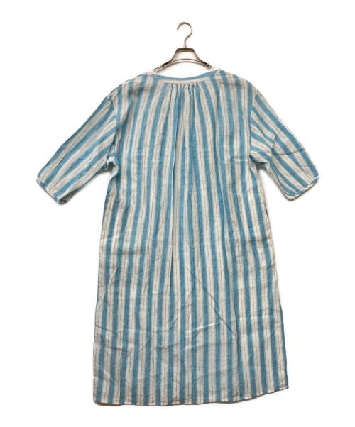 MACPHEE（マカフィー）MACPHEE (マカフィー) フレンチリネン ギャザーワンピース ブルー×ホワイト サイズ:サイズＳの古着・服飾アイテム