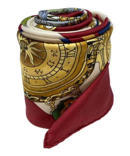 HERMES（エルメス）HERMES (エルメス) 花の中で過ごす時間 シルクスカーフ バーガンディー×ホワイトの古着・服飾アイテム
