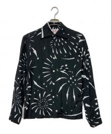 Aloha Blossom（アロハブロッサム）の古着「HANABI レーヨンシャツ」｜ブラック×ホワイト