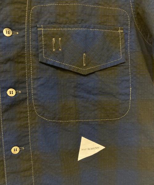 and wander（アンドワンダー）and wander (アンドワンダー) dry check open shirt/ドライチェックオープンシャツ ブルー×ブラック サイズ:Sの古着・服飾アイテム