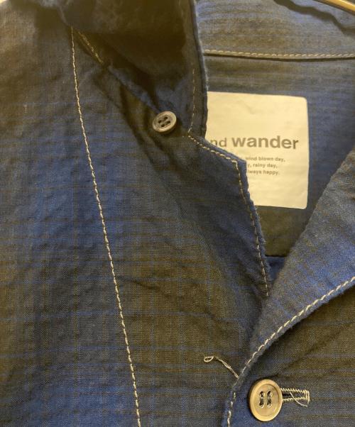 and wander（アンドワンダー）and wander (アンドワンダー) dry check open shirt/ドライチェックオープンシャツ ブルー×ブラック サイズ:Sの古着・服飾アイテム