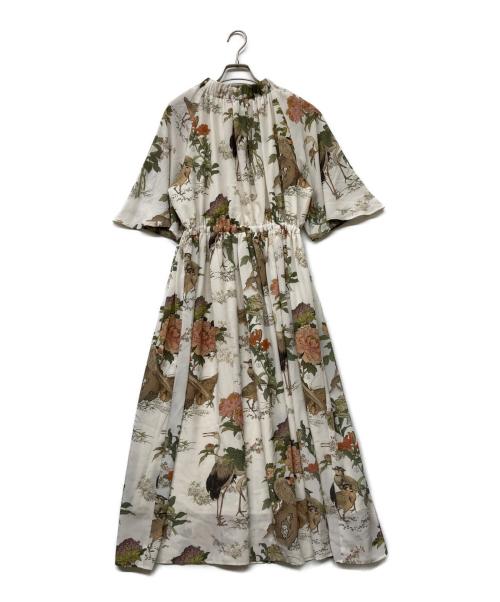 &ellecy（アンドエルシー）&ellecy (アンドエルシー) 花柄ブラウスワンピース ホワイト×グリーン サイズ:Ｍの古着・服飾アイテム