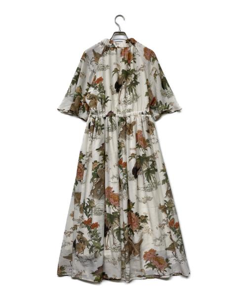 &ellecy（アンドエルシー）&ellecy (アンドエルシー) 花柄ブラウスワンピース ホワイト×グリーン サイズ:Ｍの古着・服飾アイテム