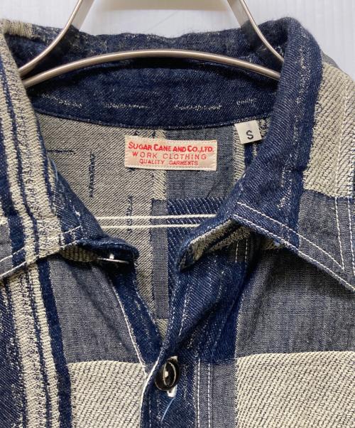 SUGAR CANE（シュガーケーン）SUGAR CANE (シュガーケーン) 7oz BORO デニム ワーク シャツ ネイビー×ベージュ サイズ:Sの古着・服飾アイテム