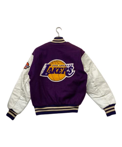 DeLonghi（デロンギ）DeLonghi (デロンギ) 80sヴィンテージNBA  LA Lakers レザー切替スタジャン パープル×ホワイト サイズ:Sの古着・服飾アイテム