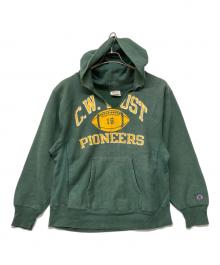 Champion REVERSE WEAVE（チャンピオン リバース ウィーブ）の古着「80s中期ヴィンテージカレッジプリントプルオーバーパーカー」｜グリーン