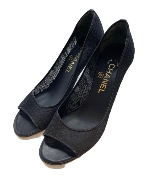 CHANEL（シャネル）CHANEL (シャネル) オープントゥ フェイクパール ココマークハイヒールパンプス ブラック サイズ:37 1/2の古着・服飾アイテム