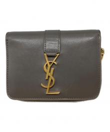 Saint Laurent Paris（サンローランパリ）の古着「YSLロゴ レザー コンパクト ミニ ウォレット」｜グレージュ