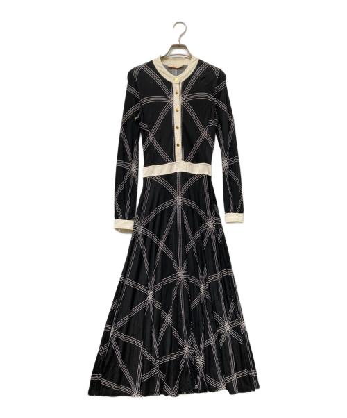 TORY BURCH（トリーバーチ）TORY BURCH (トリーバーチ) レーヨンシルクバンドカラーシャツワンピース ブラック×ホワイト サイズ:ｘｓの古着・服飾アイテム