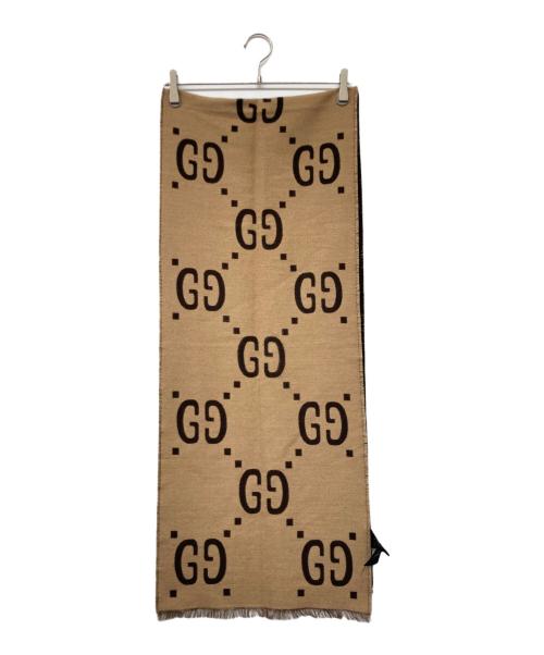 GUCCI（グッチ）GUCCI (グッチ) GGジャガードウールシルクスカーフ ベージュ×ブラウンの古着・服飾アイテム