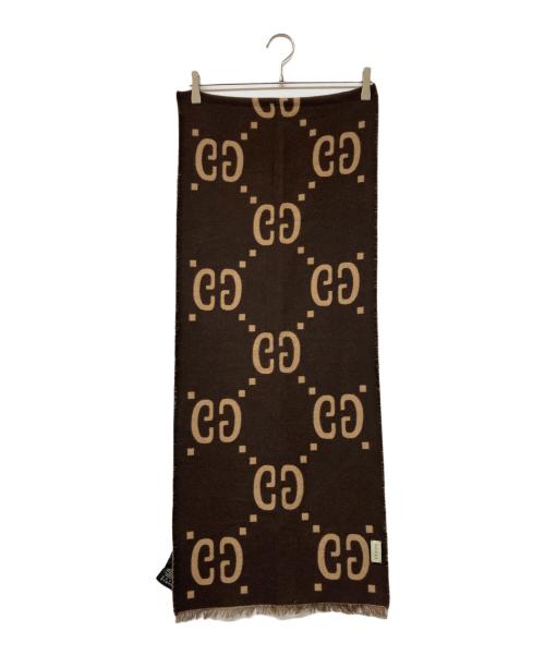 GUCCI（グッチ）GUCCI (グッチ) GGジャガードウールシルクスカーフ ベージュ×ブラウンの古着・服飾アイテム