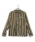 stussyステューシー）の古着「Cove Striped stussy shirt/コープ ストライプド ステューシー シャツ」｜ブラック×オレンジ