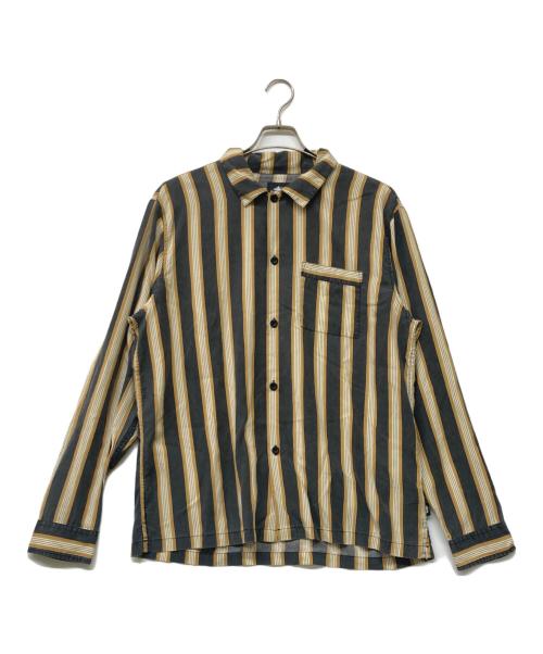 stussy（ステューシー）stussy (ステューシー) Cove Striped stussy shirt/コープ ストライプド ステューシー シャツ ブラック×オレンジ サイズ:Mの古着・服飾アイテム