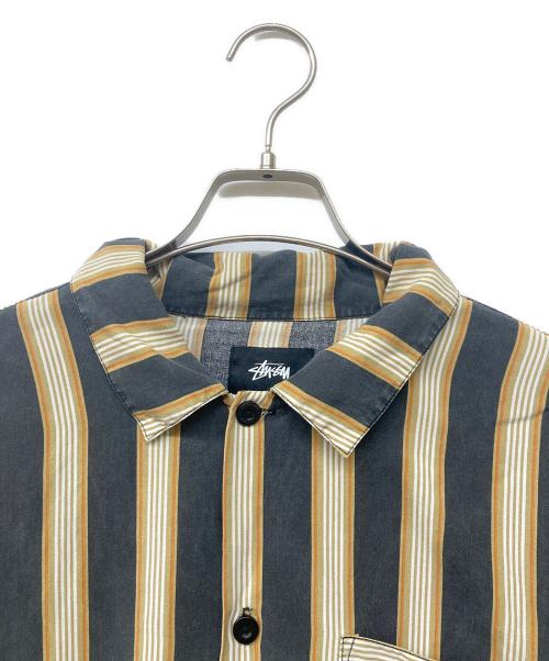 stussy（ステューシー）stussy (ステューシー) Cove Striped stussy shirt/コープ ストライプド ステューシー シャツ ブラック×オレンジ サイズ:Mの古着・服飾アイテム