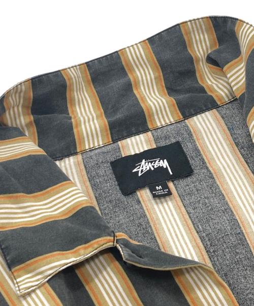 stussy（ステューシー）stussy (ステューシー) Cove Striped stussy shirt/コープ ストライプド ステューシー シャツ ブラック×オレンジ サイズ:Mの古着・服飾アイテム