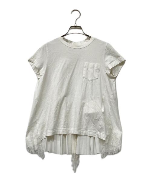 sacai（サカイ）sacai (サカイ) 異素材ドッキングバックプリーツカットソー ホワイト サイズ:Sの古着・服飾アイテム