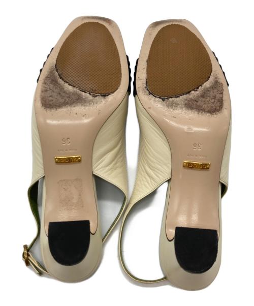 GUCCI（グッチ）GUCCI (グッチ) ハーフムーンGG バックストラップ パンプス ホワイト×グリーン サイズ:size36の古着・服飾アイテム