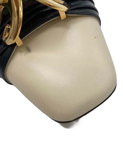 GUCCI（グッチ）GUCCI (グッチ) ハーフムーンGG バックストラップ パンプス ホワイト×グリーン サイズ:size36の古着・服飾アイテム
