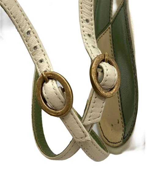 GUCCI（グッチ）GUCCI (グッチ) ハーフムーンGG バックストラップ パンプス ホワイト×グリーン サイズ:size36の古着・服飾アイテム