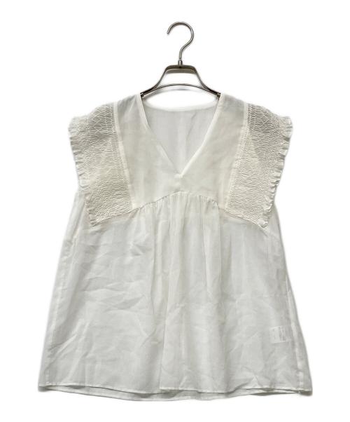 BALLSEY（ボールジィ）BALLSEY (ボールジィ) コットンクレープ Vネックブラウス ホワイト サイズ:36 未使用品の古着・服飾アイテム
