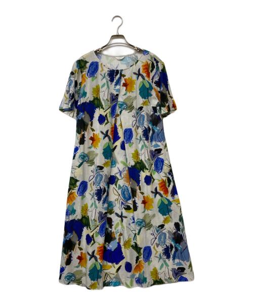 TABASA（タバサ）TABASA (タバサ) リネンブレンド花柄ワンピース ホワイト×ブルー サイズ:-の古着・服飾アイテム