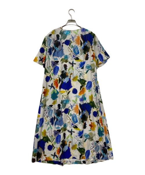 TABASA（タバサ）TABASA (タバサ) リネンブレンド花柄ワンピース ホワイト×ブルー サイズ:-の古着・服飾アイテム