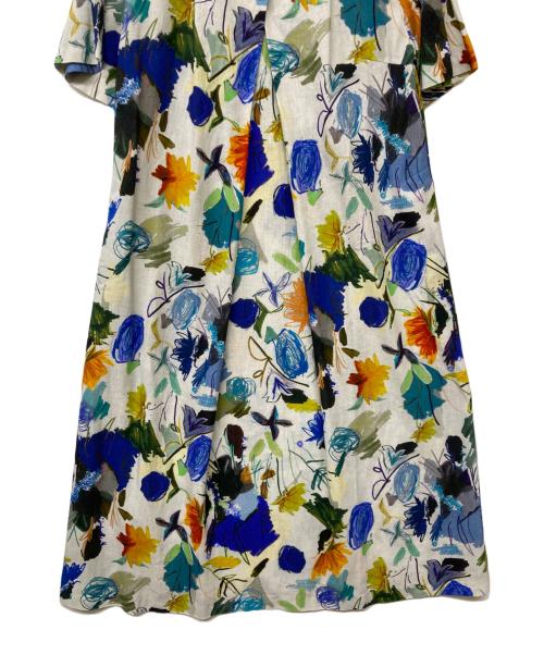 TABASA（タバサ）TABASA (タバサ) リネンブレンド花柄ワンピース ホワイト×ブルー サイズ:-の古着・服飾アイテム