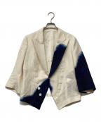 Y'sワイズ）の古着「23SS LINEN/COTTON SWALLOWTAIL JACKET WITH PARTIAL PINSTRIPE PATTERN/リネン／コットン スワロウテイル ジャケット ウィズ パーシャル ピンストライプ パターン」｜アイボリー