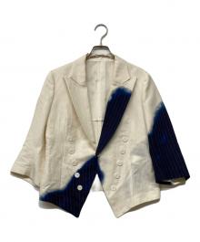 Y's（ワイズ）の古着「23SS LINEN/COTTON SWALLOWTAIL JACKET WITH PARTIAL PINSTRIPE PATTERN/リネン／コットン スワロウテイル ジャケット ウィズ パーシャル ピンストライプ パターン」｜アイボリー