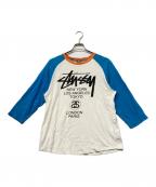 stussyステューシー）の古着「ラグランカットソー」｜ブルー×ホワイト